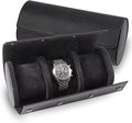 Bey-Berk Milani Leather Watch Roll - Luxury 3 Watch Travel Case for Men, Women, Genuine Leather with Soft Velour Lining and Snap Closure - Black