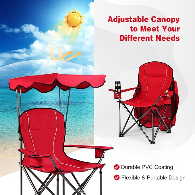 S AFSTAR Safstar Folding Camping Chair with Canopy, Portable Lawn Beach Canopy Chair with Cup Holder & Carry Bag, Load Bearing Up to 265LBS, Folding Chair for Outside Outdoor Travel Hiking Fishing