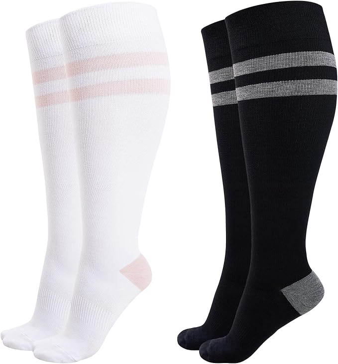 Momcozy Compression Socks for Women Wide Calf, 15-20mmHg Knee High Support Socks for Pregnancy, Nurses, Travel, Flying