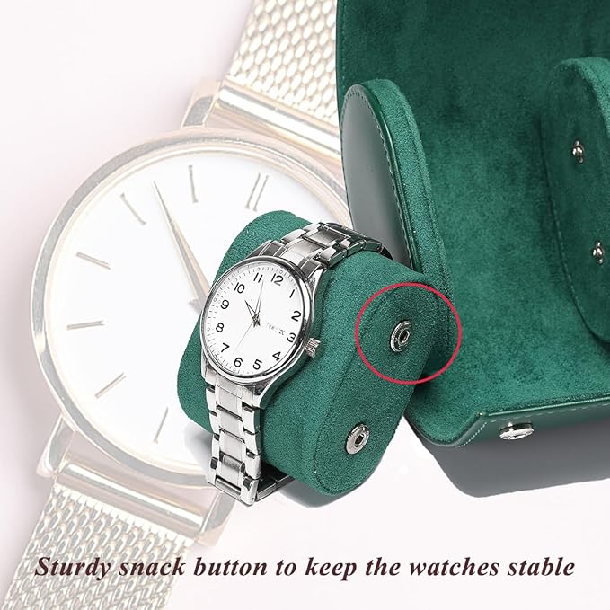 Watch Travel Case, Luxury Leather Watch Roll 2 Slot Organizer Box, Jewelry Storage Case Gifts for Man and Woman Christmas Anniversary Birthday (Green-2slot)