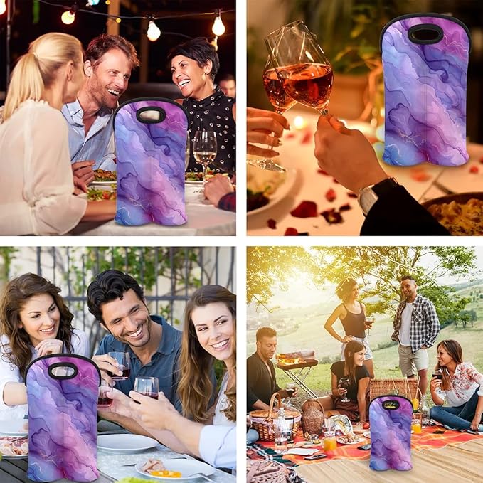 Wine Carrier Tote Personalized Bag for 2 Bottles - Neoprene Wine Bottle Holder with Carry Handle, Wine Protective Bag Insulated Bag Beer Cans Water Bottle Holder for Travel Picnic,Style13