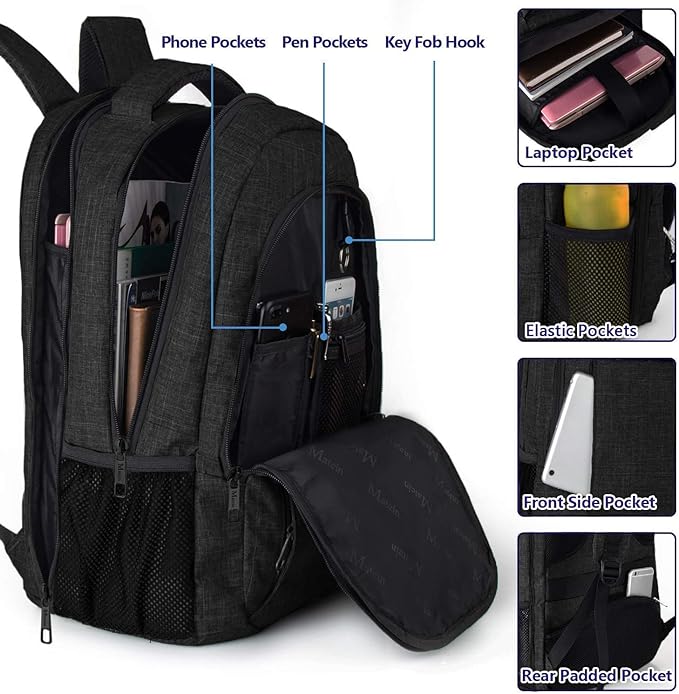 MATEIN Extra Large Backpack, 17 Inch Travel Laptop Backpack with USB Charging Port, Anti Theft TSA Friendly Business Work College Computer Backpack for Men Women, Black