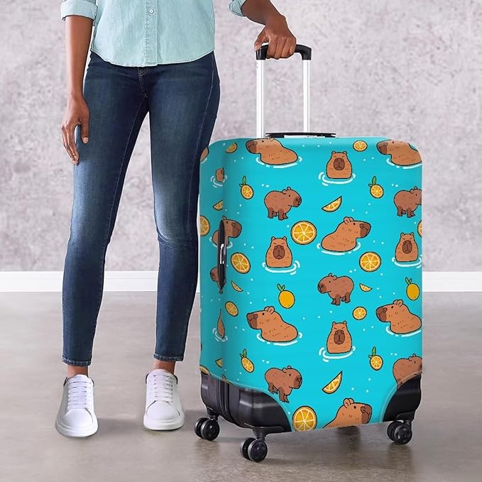 Capybara Suitcase Cover Elastic Luggage Covers for Suitcase Fit 26-29 Inch, Zip Closure Baggage Case Anti-Scratch Luggage Covers Protector Cute Cartoon Animal Baggage Cover