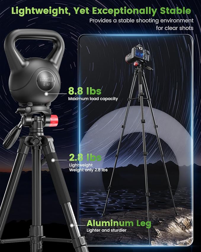 74"-Camera-Tripod, Porfessional Aluminum Heavy Duty Tripod Stand for Mirrorless Camera/DSLR/Cell Phone/Camcorder, with Holder and Travel Bag