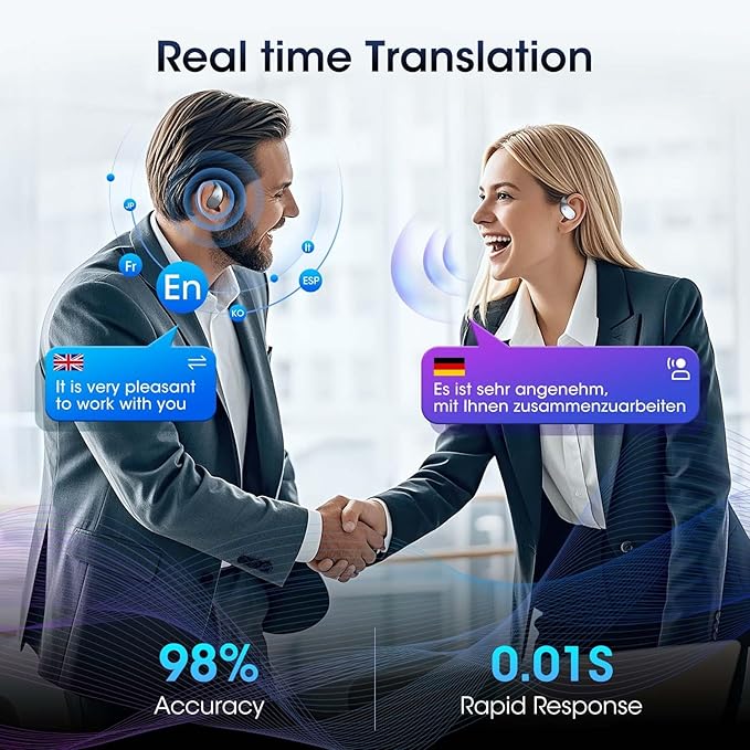 AI Translation Earbuds Real Time, 2025 Upgraded 144 Language Translator Earbuds for iPhone and Android 6-in-1 Translation Headphones with 6 Mode, Translating Device for Travel Business Learning(Black)