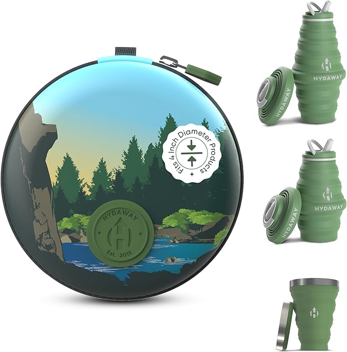 HYDAWAY Pocket Pint - 16oz Collapsible Silicone Cup with Stainless Steel Rim and Protective Travel Case - Reusable, Compact Drinkware for Camping, Festivals, and Everyday Use