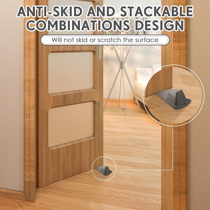 Frienda 4 Pcs Jumbo Door Stoppers Heavy Duty Door Stopper Tall up to 2inch Tall Wedge TPR Large Wedge Stackable Big Rubber Doorstop for Hotel Carpet Hardwood Concrete and Tile (Gray)
