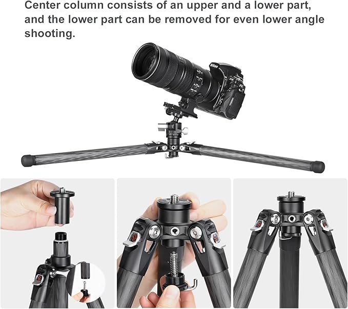 TT2340CE 4-Sections Carbon Fiber Travel Tripod for Ipad, Phone, DSLR Camera, Ideal for vlog Photography, Compact Travel Tripod Lightweight, Small and Short, with 25mm Ball Head