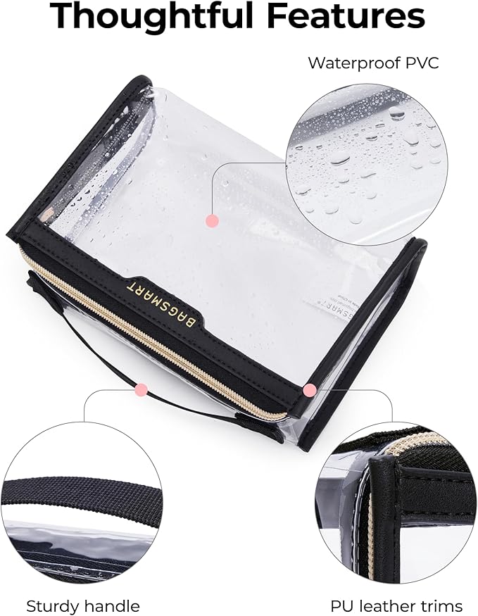 BAGSMART TSA Approved Toiletry Bag, Clear Travel Toiletry Bag, Makeup Cosmetic Pouch Bag for Women Men Carry on Airline Quart Size Organizer for Travel Essentials (Gray, Pack of 2)