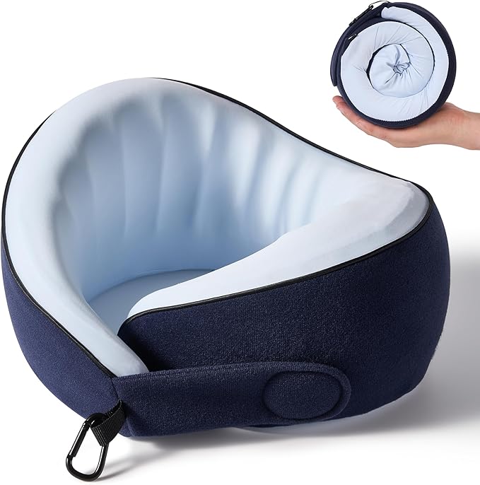 Travel Pillow, 100% Pure Memory Foam Travel Neck Pillow Airplane Neck Support Ergonomic Design for Traveling Suitable for Airplanes,Offices and Cars (Blue)