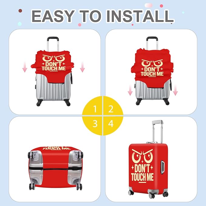 ANNA QUEEN Funny “Don’t Touch Me” Luggage Cover, Bold Red Suitcase Protector with Angry Eyes Design, Stretchable, Washable Travel Cover for 20-22 Inch Luggage