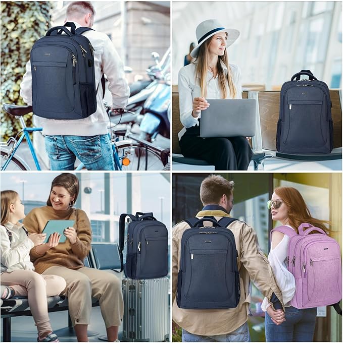 Voova Travel Laptop Backpack, Business Work Laptop Backpack for Women & Men with USB Charging Port, Waterproof Slim Durable College Computer Bag Fits 15.6 Inch Laptops and Notebook, Blue