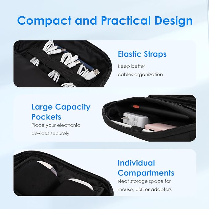 LENTION Electronics Organizer, Tech Organizer Travel Case, Tech Pouch, Cable Bag with ECO-Friendly Fabrics (GRS Certified) Cord organizer Travel Essentials Bag for AirPods, Cords, Charger (M378 Black)