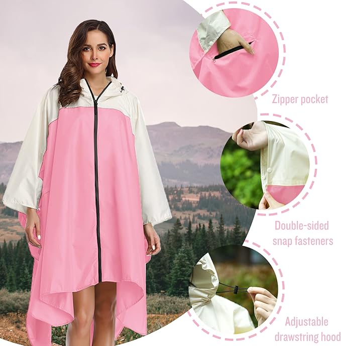 SaphiRose Unisex Rain Poncho Hooded Waterproof Raincoat for Adults Women