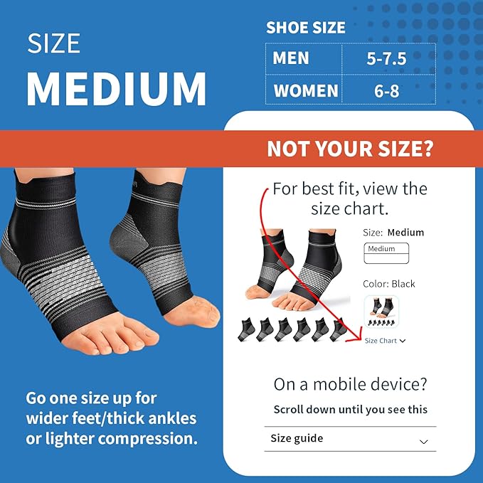 Plantar Fasciitis Sock (6 Pairs) for Men and Women, Compression Foot Sleeves with Arch and Ankle Support (Black, Nude, Navy, Medium)