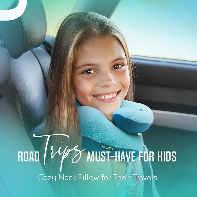 BCOZZY Kids Travel Neck Pillow (8-12 Y/O) – Patented Soft Child Pillow for Head & Chin Support in Car, Airplane, and Road Trip Sleeping. Adjustable Size. Carry Bag. Fully Washable. Medium, Pink