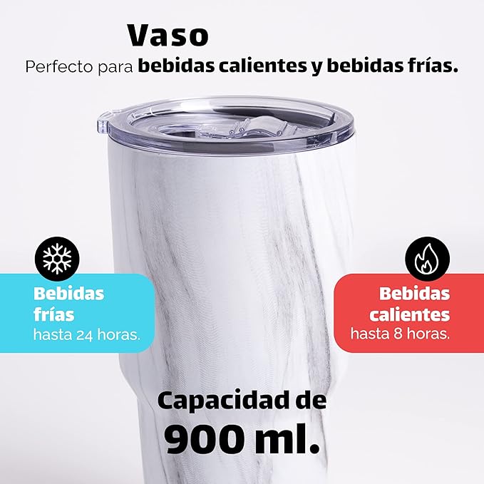 NORDAY | Tumbler with Lid - 30oz - White Marble Insulated Tumbler - Stainless Steel Tumblers - Double Wall Insulated Travel Coffee Mug for Car Cup Holder - Keeps Temperature for 24hr - Anti Spill Lid