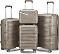 Campfun Luggage 4 Piece Sets, Expandable Carry On Luggage Set Hardshell PP, Suitcase Set with Double Spinner Wheels, Checked Durable Lightweight with TSA Lock, 14in 20in 24in 28in-Champagne(C)
