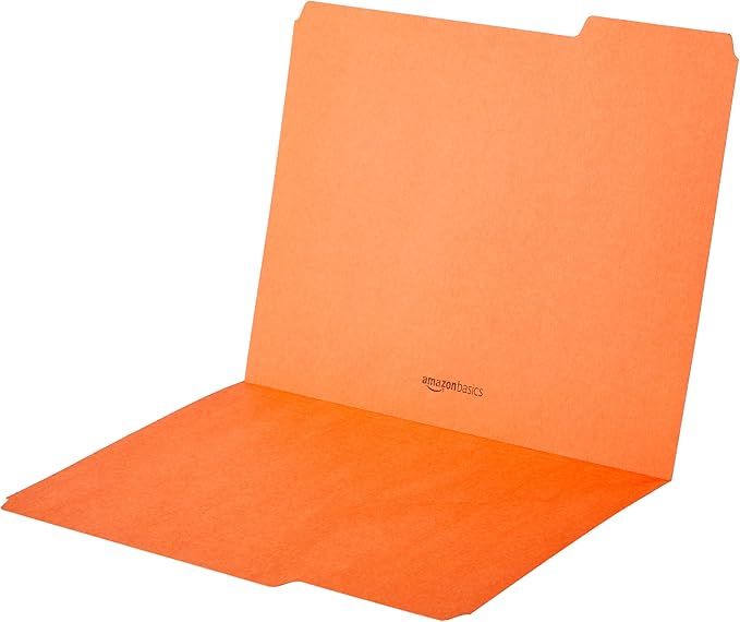 Amazon Basics File Folders with Tabs for Filing, AMZ401, Sturdy, Letter Size, Assorted Colors (100 Pack)
