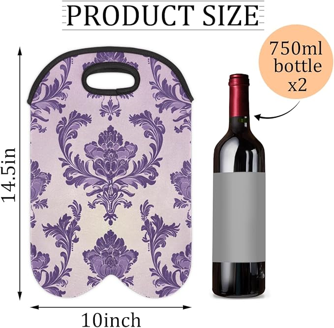 Neoprene Wine Tote, Bottle Carrier Gag Insulating Neoprene Thicker, Insulated Wine Bag for Travel Holds Two Bottles, Bottle Carrier Bags Protect the Bottles, Purple Totem