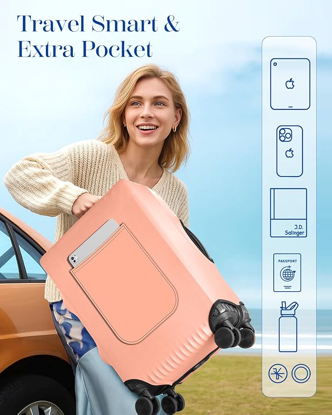 Slohif Luggage Cover for Suitcase Tsa Approved Protector - Luggage Sleeve Suit Case Cover Travel Stretch Large Baggage Case Protective Washable Fit 22-24 Inch Rose