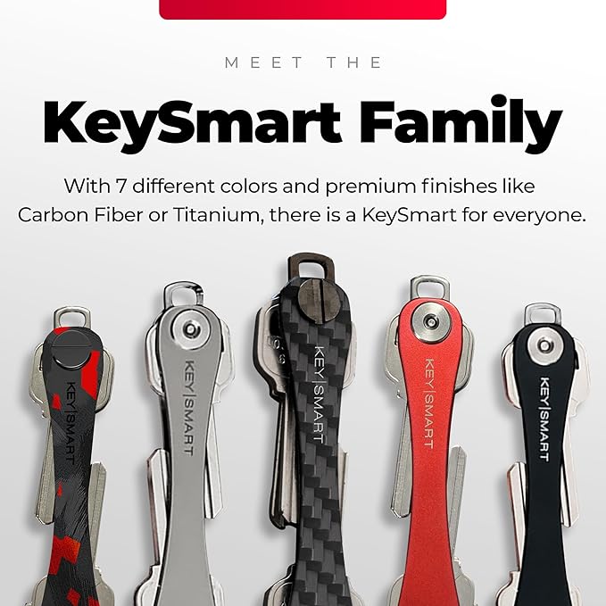 KEYSMART Key Holder for Keychain - Compact Key Organizer for Key Chain, Minimalist Clutter-Free EDC Keychains Key Ring, Red, 14 Keys