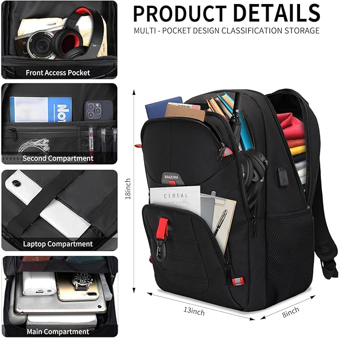 Black Backpack for Men, School Backpack for Boys Teens, Backpacks for School, College backpack, Book Bag, Water Resistant Bookbag, Business Work Travel Mochilas escolares para adolescentes
