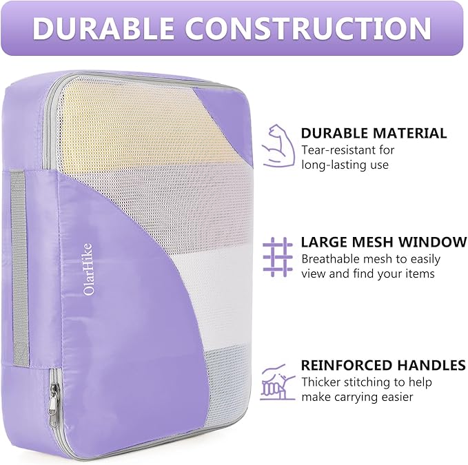 8 Set Packing Cubes for Travel, Gifts for Women Mom,Anti-Tearing Suitcase Organizer for Luggage with Shoe & Hanging Toiletry Bag,OlarHike Vacation Essentials & Accessories for Cruise Ship,Purple