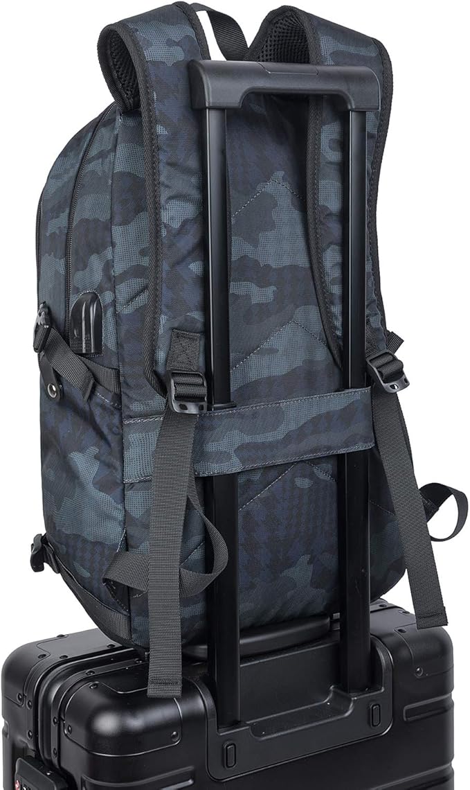 Tzowla Business Laptop Backpack Water Resistant Anti-Theft Backpack with USB Charging Port and Lock 15.6 Inch Computer Backpacks for Women Men, Casual Hiking Travel Daypack (Navy Blue Camo)