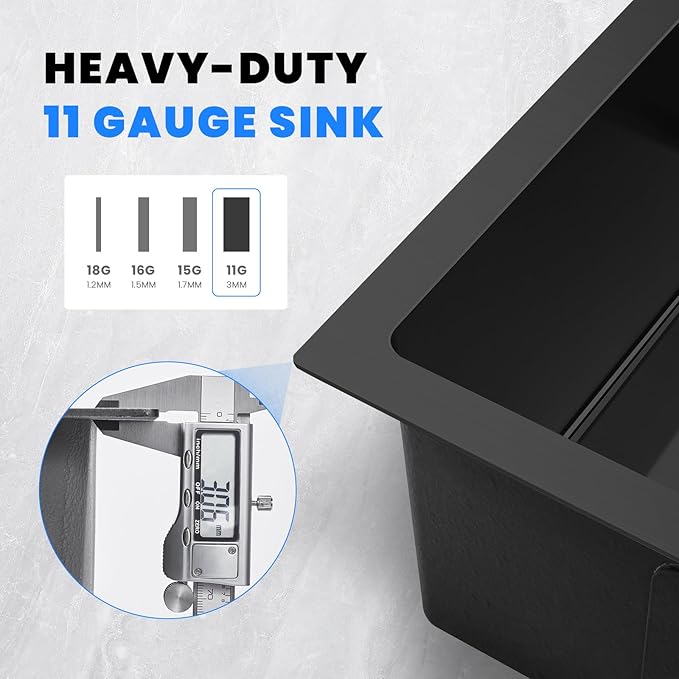 POPFLY 23 x 18 Inch Drop in Kitchen Sink, 304 Stainless Steel Overmount Single Bowl 9 Inch Deep Small Rv Sink Handmaed Bar Prep Top mount Utility Sink, Black