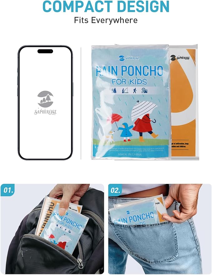 SaphiRose Disposable Rain Ponchos Emergency Clear Poncho