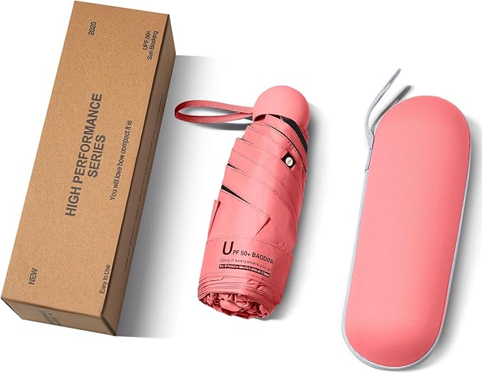 BAODINI Travel Mini Umbrella for Purse With Case Small Compact UV Sun Protection Sun Lightweight Tiny Pocket Umbrella for Women Kids and Men