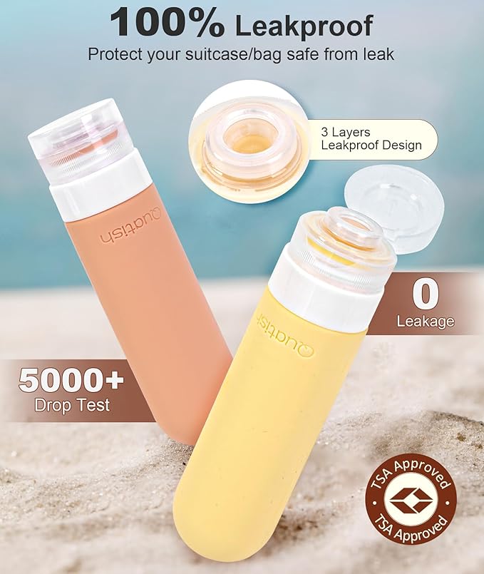 Quatish Travel Bottles for Toiletries, Original Patented Leak Proof Travel Size Containers, 3 oz Tsa Approved Silicone Shampoo and Conditioner Bottles, 4 Pack, Multi-Color