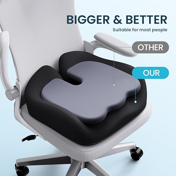 Benazcap Seat Cushion, Memory Foam Cushions for Office Chair - Ergonomic Chair Cushions for Tailbone Pain Relief, Sciatica & Back Support, Office Chair Cushion & Car Seat Cushion