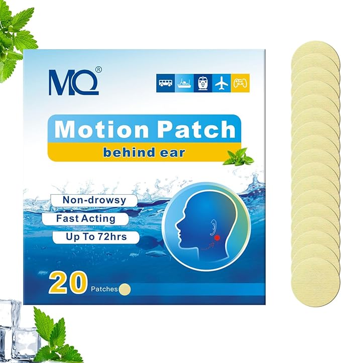 MQ 20ct Motion Sickness Patches, Light Color, Sea Sickness Patches Non Drowsy & Waterproof, Cruise Ship Travel Essentials, Fast Acting & Long Lasting 72H