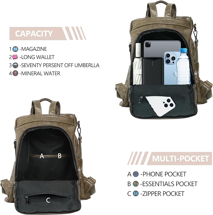 Women Backpack Purse PU Leather Anti-theft Casual Shoulder Bag Fashion Ladies Satchel Bags