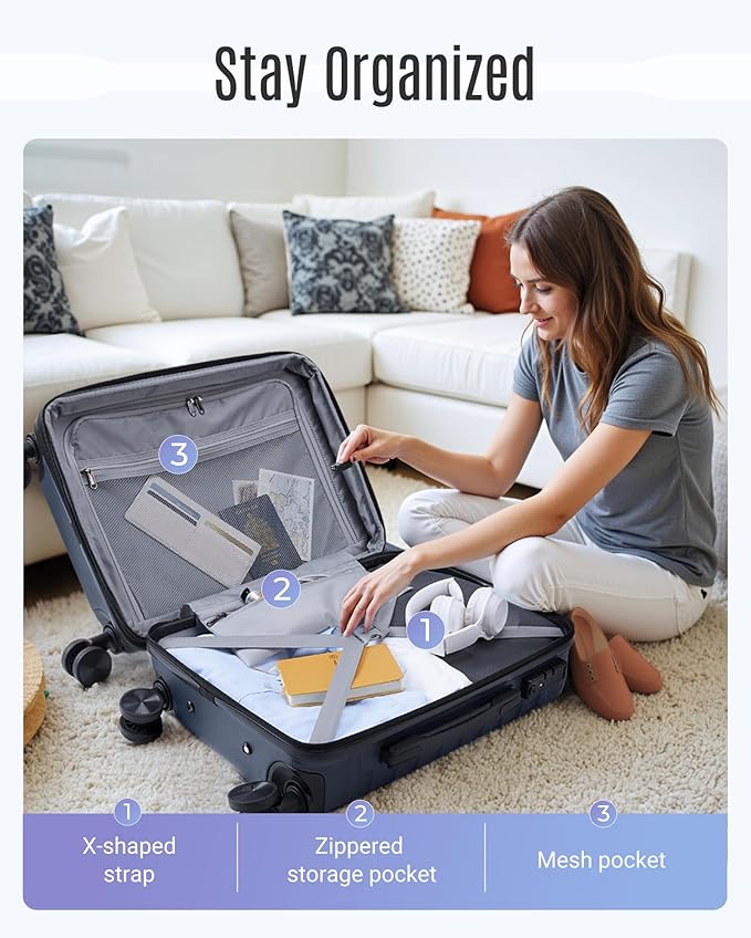 LIGHT FLIGHT Luggage Sets, 3 Piece Durable Suitcase Set with Spinner Wheels, 3 Pcs Hardside Lightweight luggage with TSA Lock, Large Checked Travel Suitcases, 20/24/28 Inch, Gray