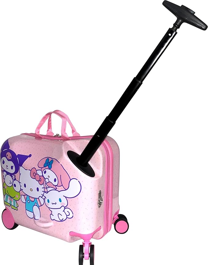 Fast Forward Ride-On 18" Suitcase For Kids/Tow-Along Toddler Carry-On Luggage With Wheels (Hello Kitty And Friends)