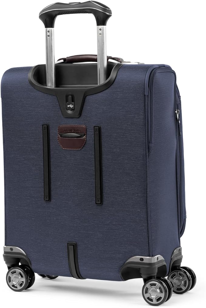 Travelpro Platinum Elite Softside Expandable Carry on Luggage, 8 Wheel Spinner Suitcase, USB Port, Men and Women, International, True Navy, Carry On 19-Inch