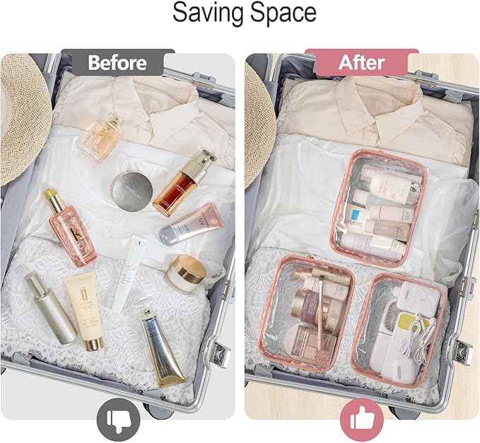 PACKISM TSA Approved Toiletry Bag - Clear Makeup Bags in 2 Size, Durable with Supporting Frame, Perfect for Travel Essentials, Carry-on Airport Airline Compliant Bag, Rose Pink