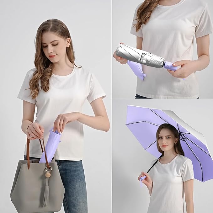 BAODINI Small UV Protection Travel Umbrella Compact for Rain and Sun UPF 50+ 41 inch Portable Umbrella for Women and Men