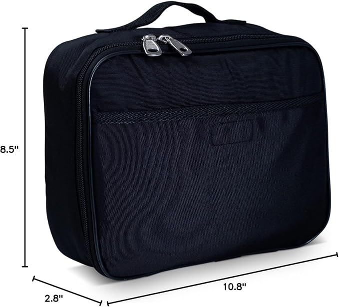 Fenrici Black Lunch Box for Boys, Girls, Kids, Teens, Men, Women Insulated Lunch Bag, Soft Sided Compartments, Spacious, BPA Free, Food Safe, 10.8in x 8.5in x 2.8in, Black