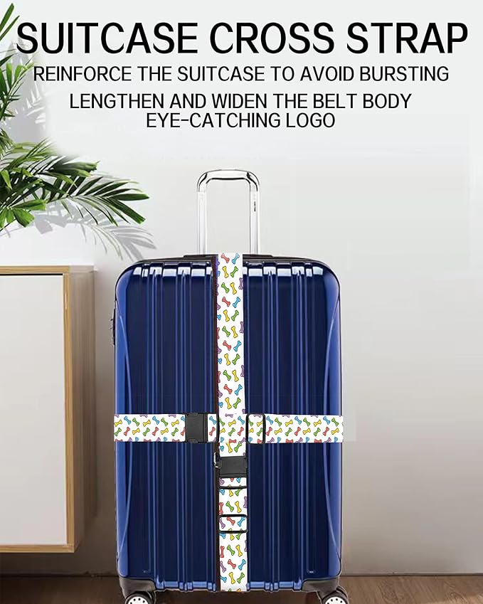 Luggage Straps for Suitcases, Adjustable Travel Belt, Durable Wide Luggage Strap, Cute Suitcase Strap Identifiers with Buckle, Bag Straps for Luggage, Cute Colorful Bones