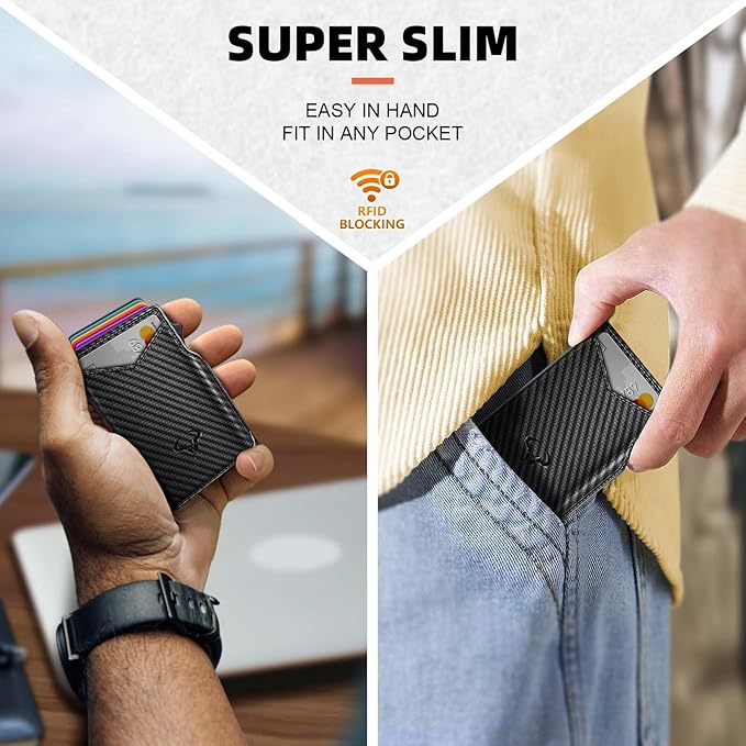 BULLIANT Men Wallet Gift Boxed,Slim Front Pocket Wallet Money Clip Card Holder 3.8"x2.7",Pop-up Access