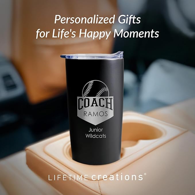 Lifetime Creations Custom Baseball Coach Tumbler - Baseball Coach Gifts for Men, Best Coach, Thank You Coaches, Baseball Senior Night Gifts (Matte Black 20 Ounce Cup)