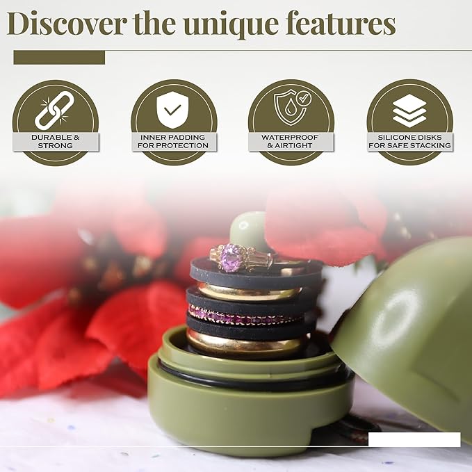 RING THING - Ring Holder Keychain, Jewelry Organizer and Storage, Portable Waterproof Ring Holder, Pill Box Keychain Container, Gym Accessory, and Travel Ring Case (Olive Green)