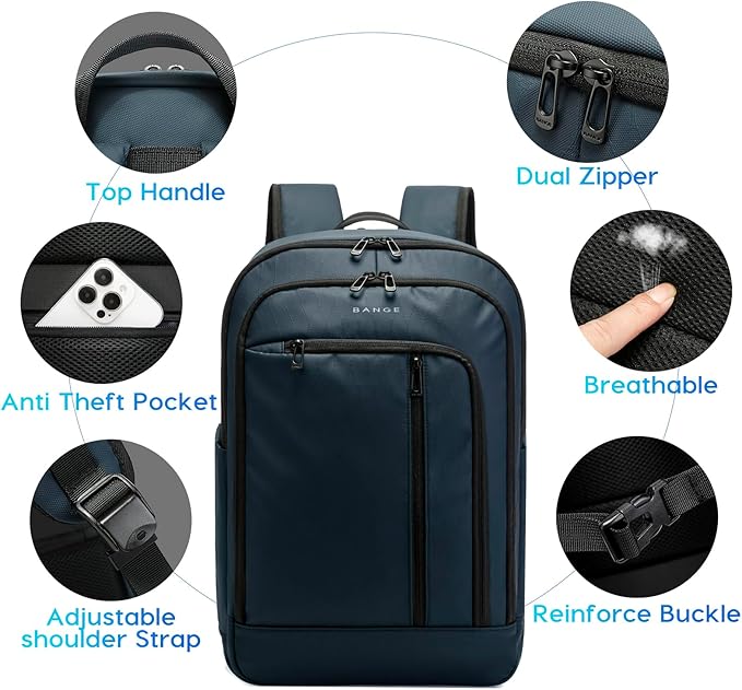 BANGE 28L Slim Laptop Backpack for Men & Women, 15.6 Inch Business Backpack, Lightweight Travel Backpack, Waterproof Work Commuter Backpack, Hiking Daypack for Office, Outdoor, and Daily Use