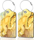 2Pack Luggage Tags for Suitcases, Cute Unique Pu Leather Cruise Luggage Tag with Privacy Cover ID Label Address Card and Metal Ring Suitable for Women Men Kids Travel Bag Golden Marble
