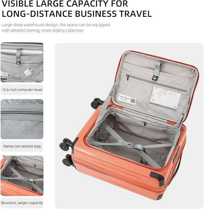 Carry On Luggage, 20Inch & 29 Inch Top Opening Airline Approved ABS+PC Hard Shell Suitcases with Silent Wheels, TSA Lock,Front Pocket and Wet-dry Separated Six-piece Set (AD Orange, 20Inch & 29 Inch)