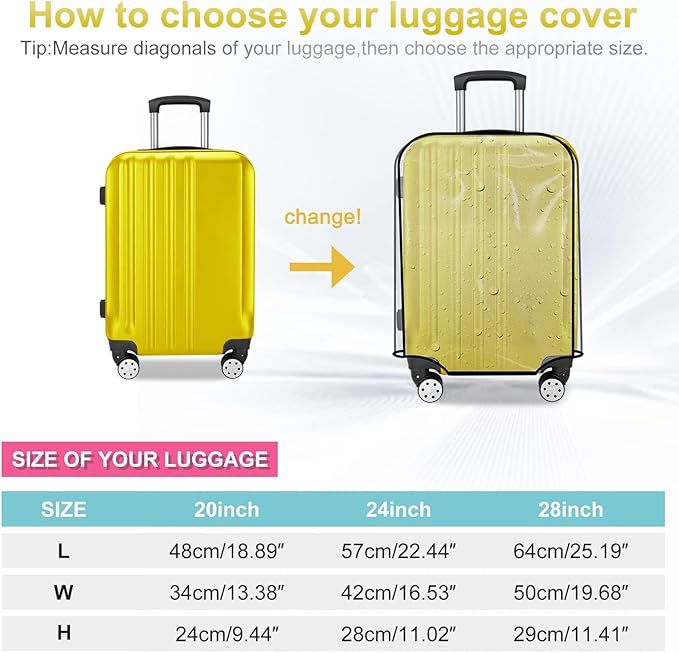 Suitcase Cover for 24" Luggage TSA Approved Clear PVC Thickened Protective Sleeve Cover for Wheeled Luggage Waterproof